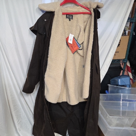 Outback trading company, brown oil skin duster with wool liner men's XL - Picture 10 of 16